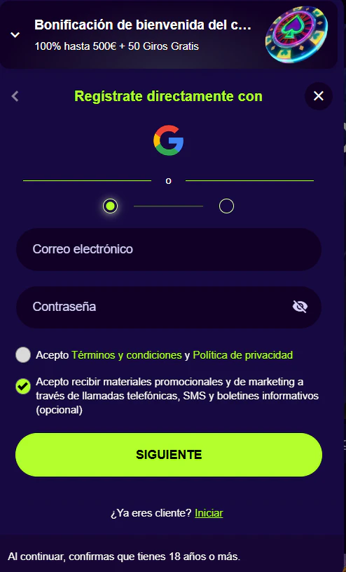 Creación de cuenta y acceso al perfil personal en PalmSlots