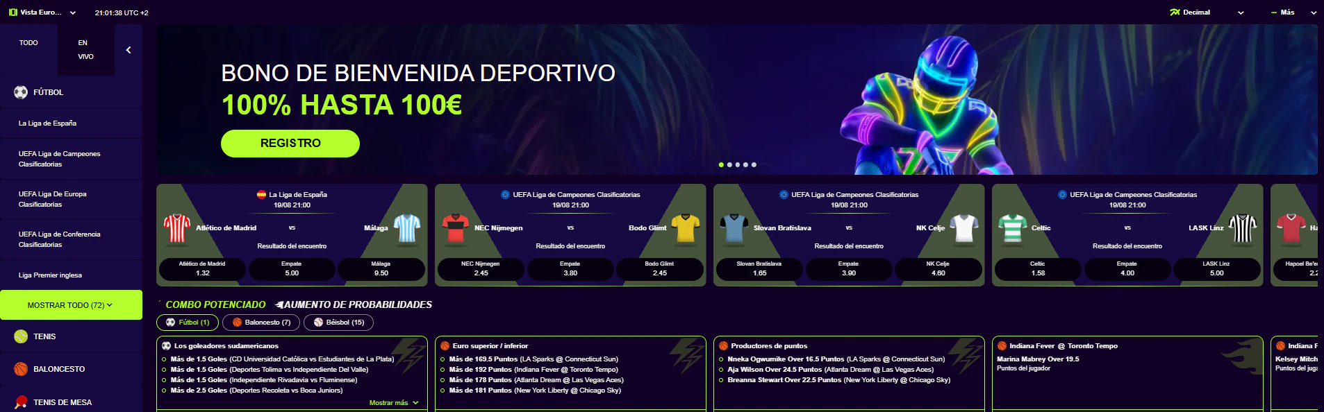 Mercados de apuestas deportivas y competiciones de eSports en PalmSlots